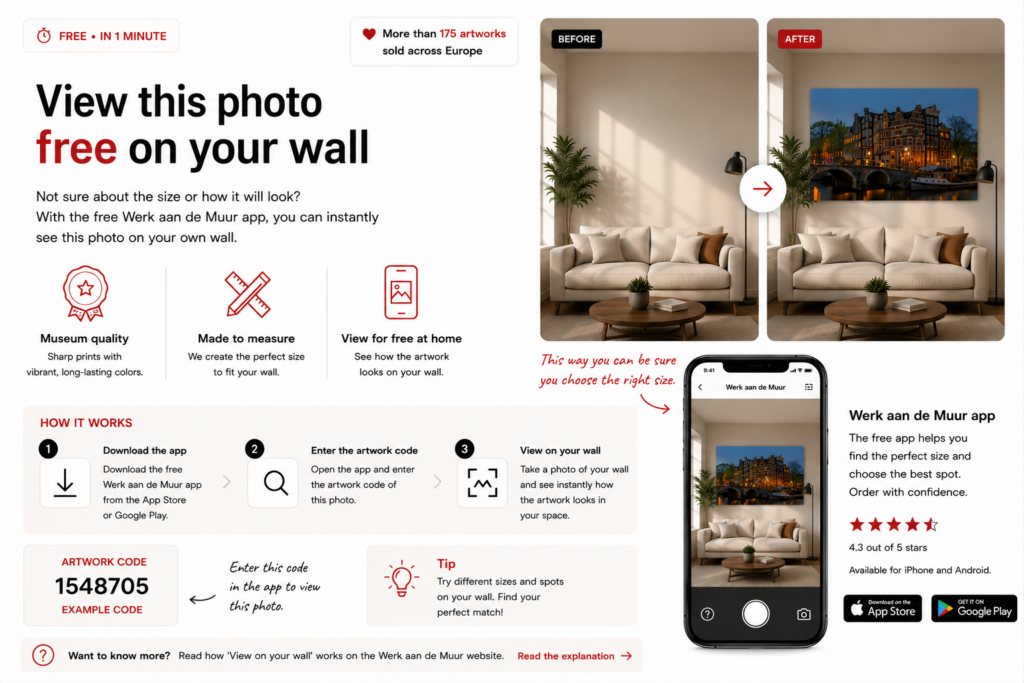 Amsterdam Nachtfotografie vor dem Kauf kostenlos an der eigenen Wand ansehen
