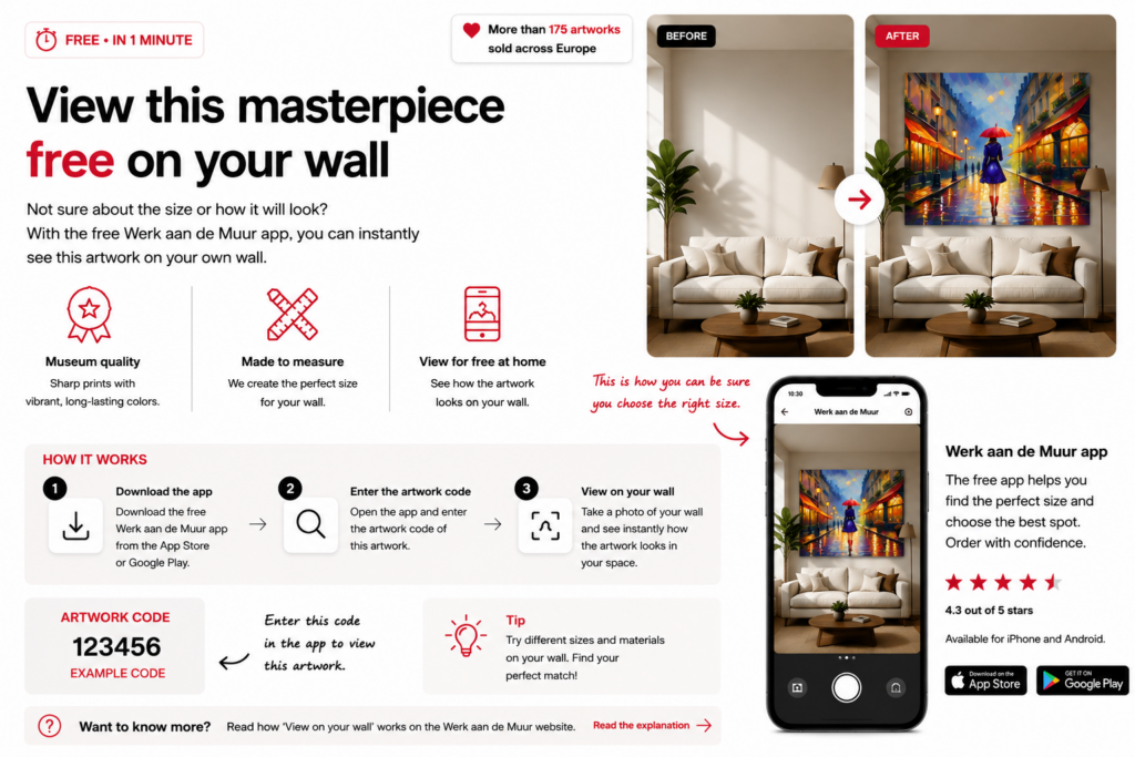 Preview contemporary digital wall art in your own interior before ordering
