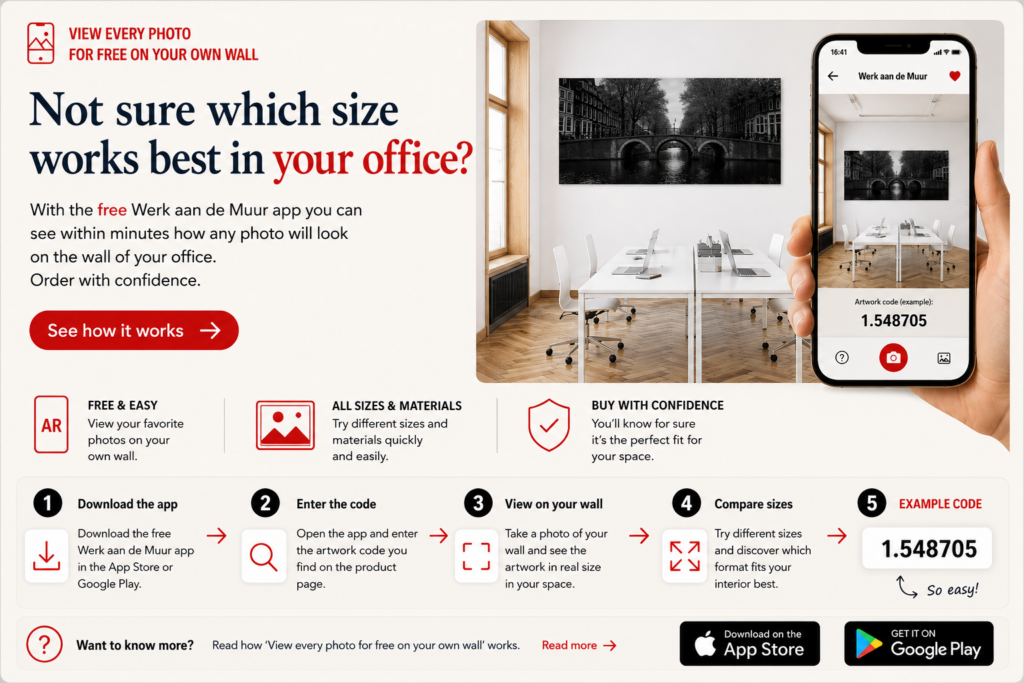 Preview Amsterdam wall art in an office or business interior before ordering