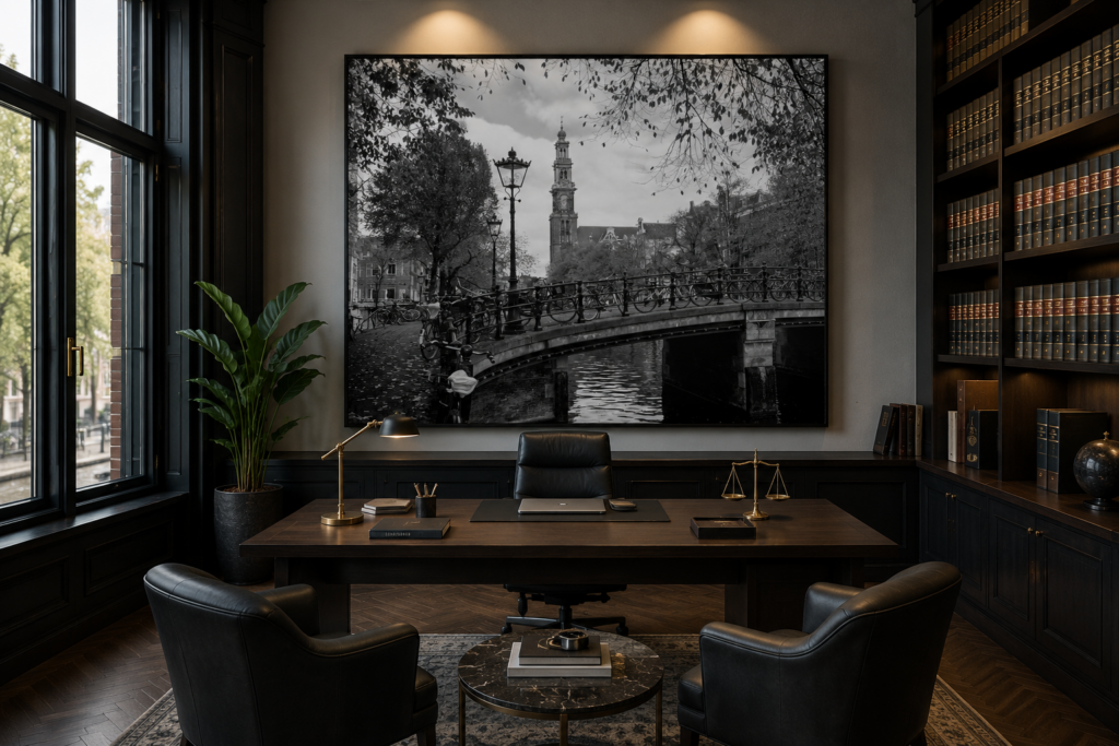 Visualisation of a professional office with Prinsengracht and Westerkerk photography