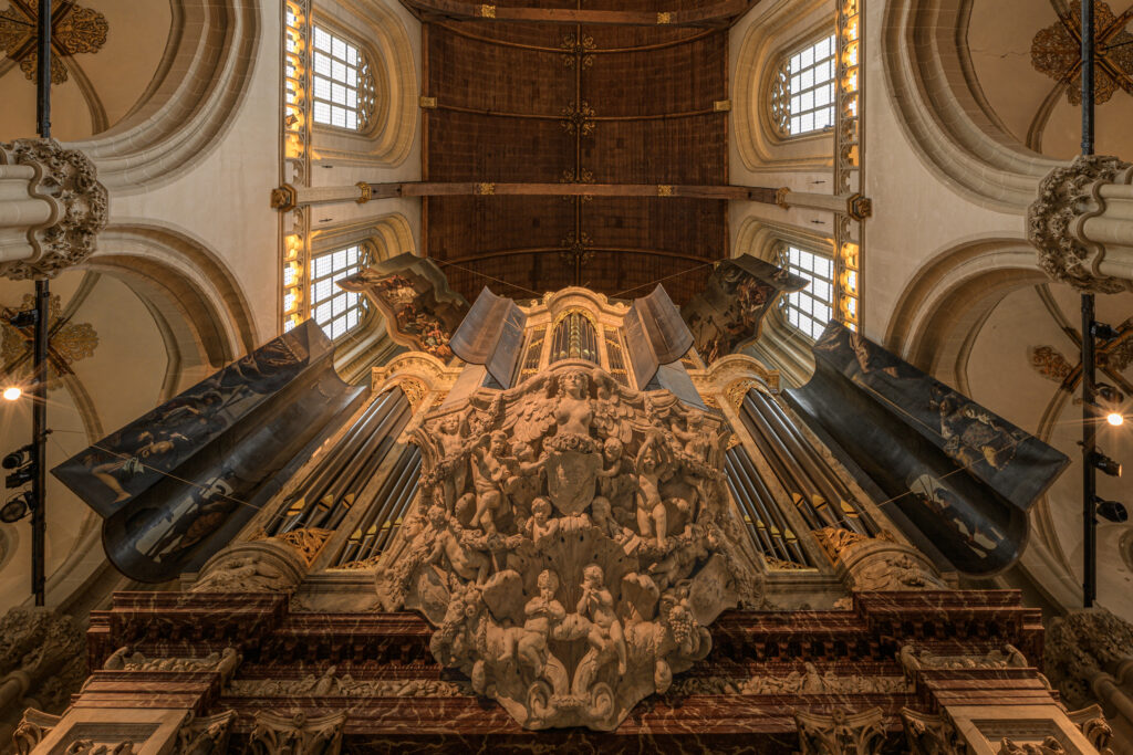 The largest historic church organ in the Netherlands inside the Nieuwe Kerk