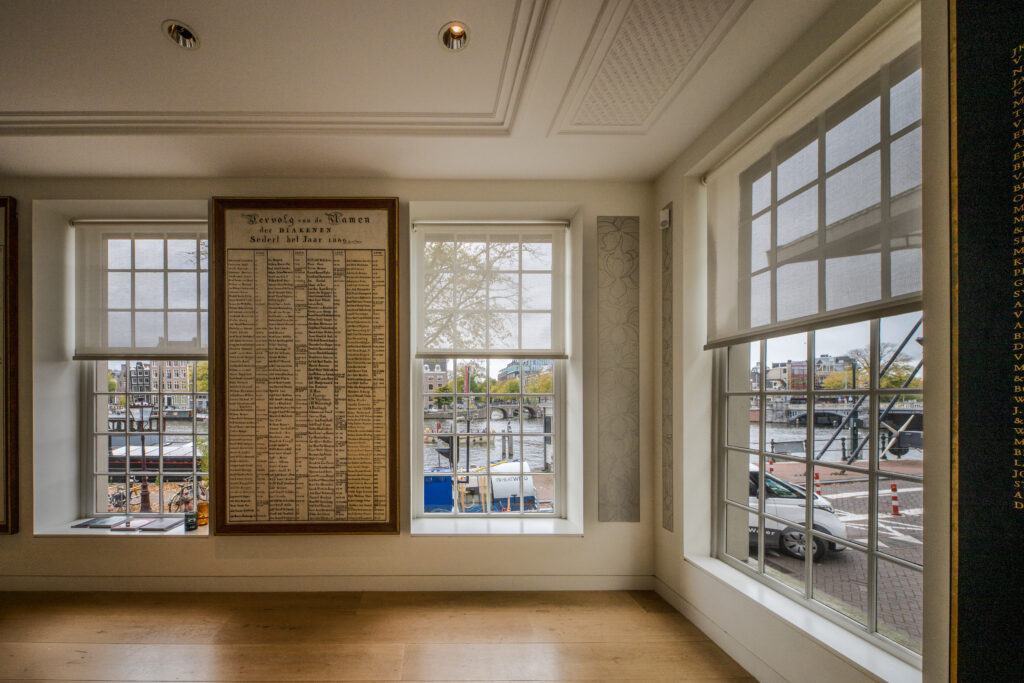 Historic interior of H'ART Museum overlooking the River Amstel in Amsterdam