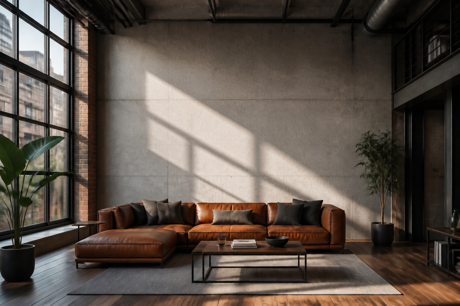 Urban loft met lege betonwand vóór plaatsing van moderne architectuurfotografie