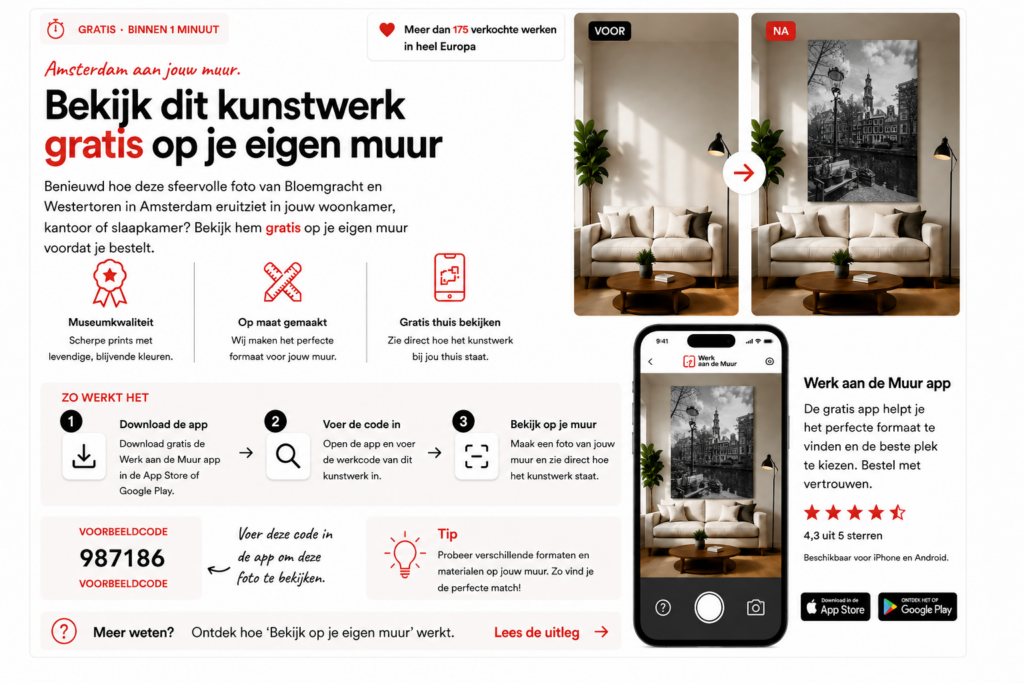 Bekijk hoe Amsterdam fotografie op jouw eigen muur staat voordat je bestelt