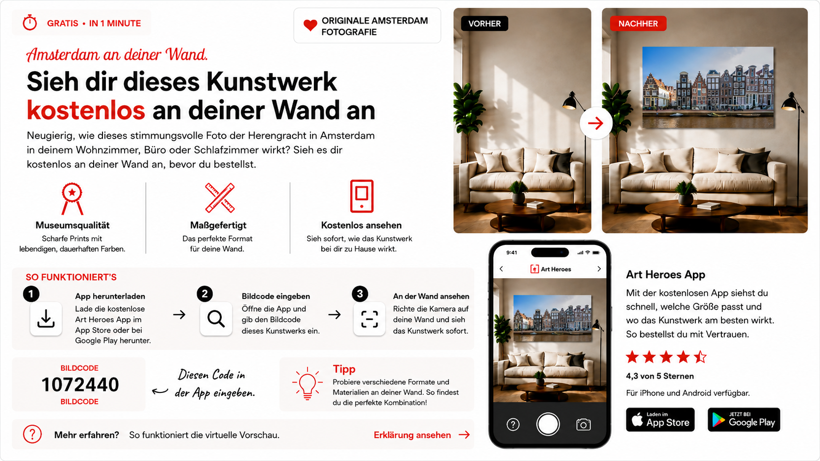 Herengracht Fotografie kostenlos mit der Art Heroes App an der eigenen Wand ansehen