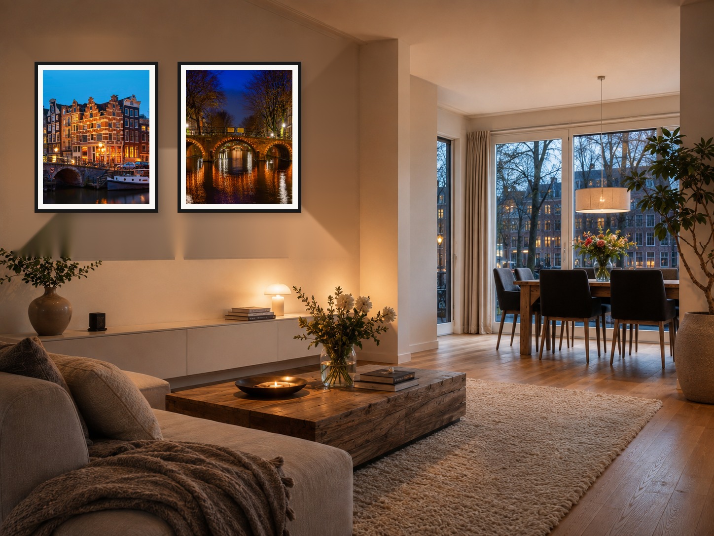 Large Amsterdam photography displayed in a modern living room
