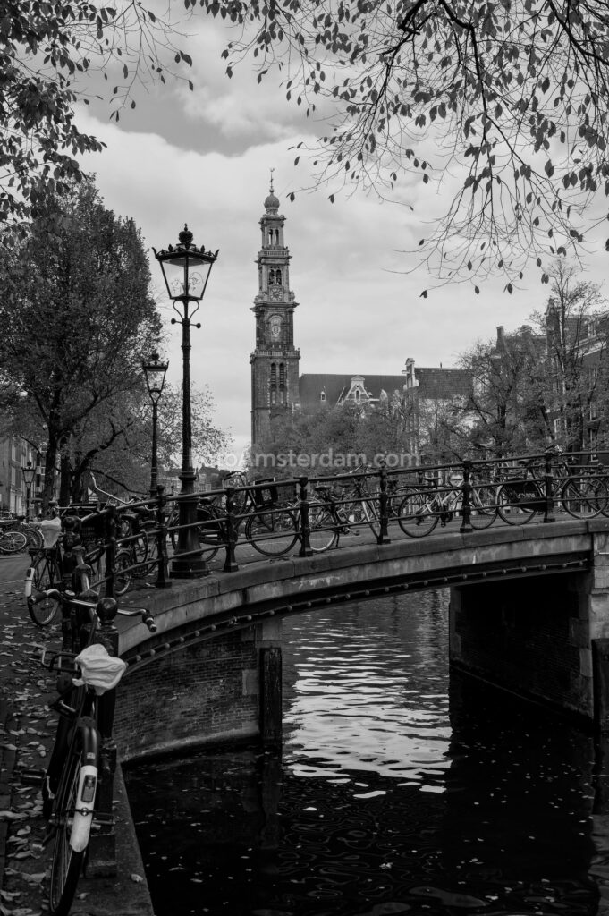 Premium foto Prinsengracht en Westerkerk in Amsterdam Jordaan Amsterdam - Ideaal als fotobehang of naadloos behang op maat
