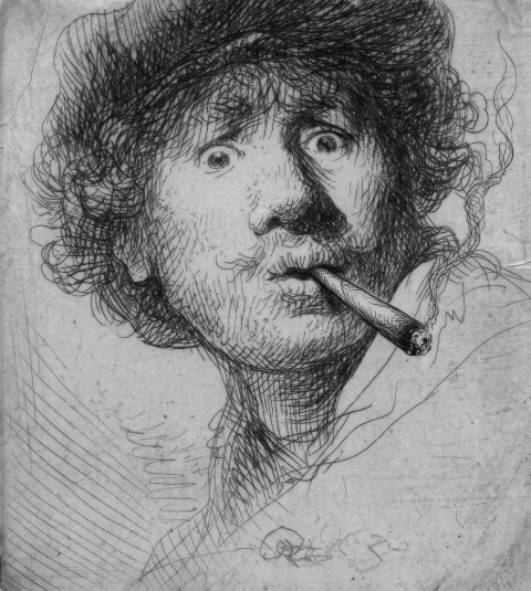 Rembrandt rookt een jointje