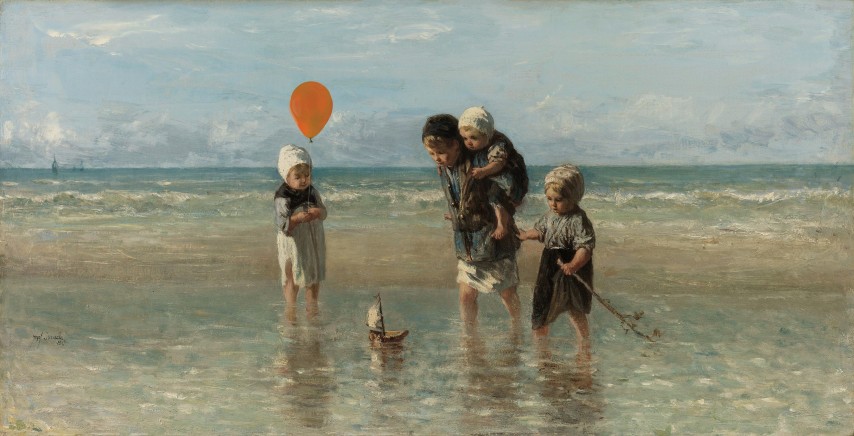 Premium foto Kinderen der Zee, Jozef Israëls met ballon Kunst met een knipoog Amsterdam - Ideaal als fotobehang of naadloos behang op maat