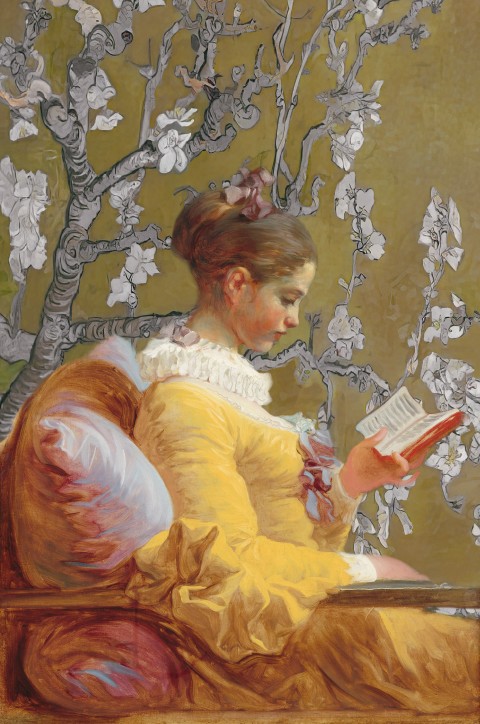 Premium foto Lezend meisje, Jean-Honoré Fragonard – Amandelbloesem Kunst met een knipoog Amsterdam - Ideaal als fotobehang of naadloos behang op maat